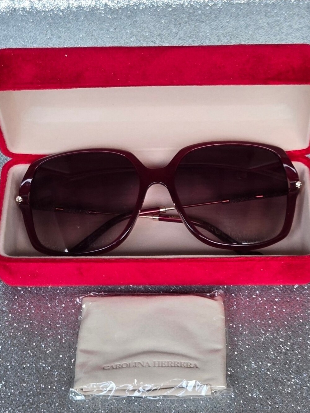 Carolina Herrera HER0132 Burgundy Gradient Oversized Women's Sunglasses